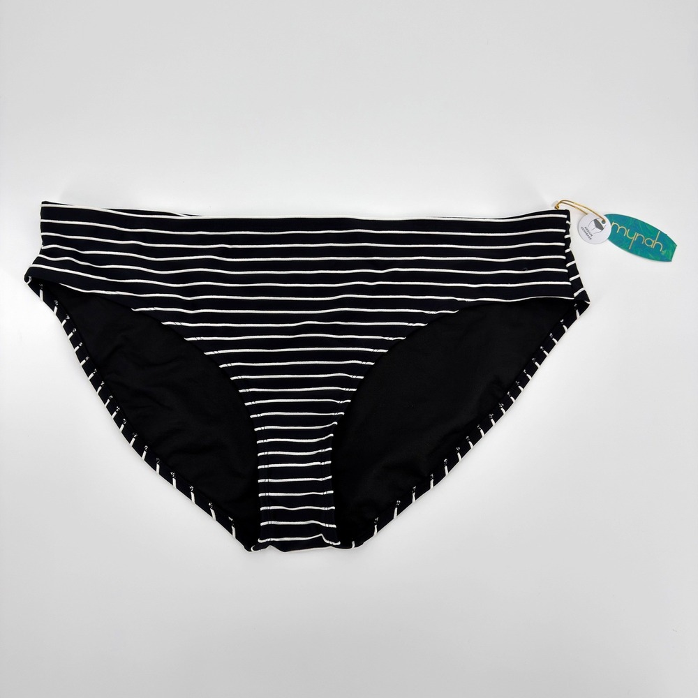 Mynah‎ Womens Plus 24W Black White Striped Medium Coverage Bikini Swim Bottoms